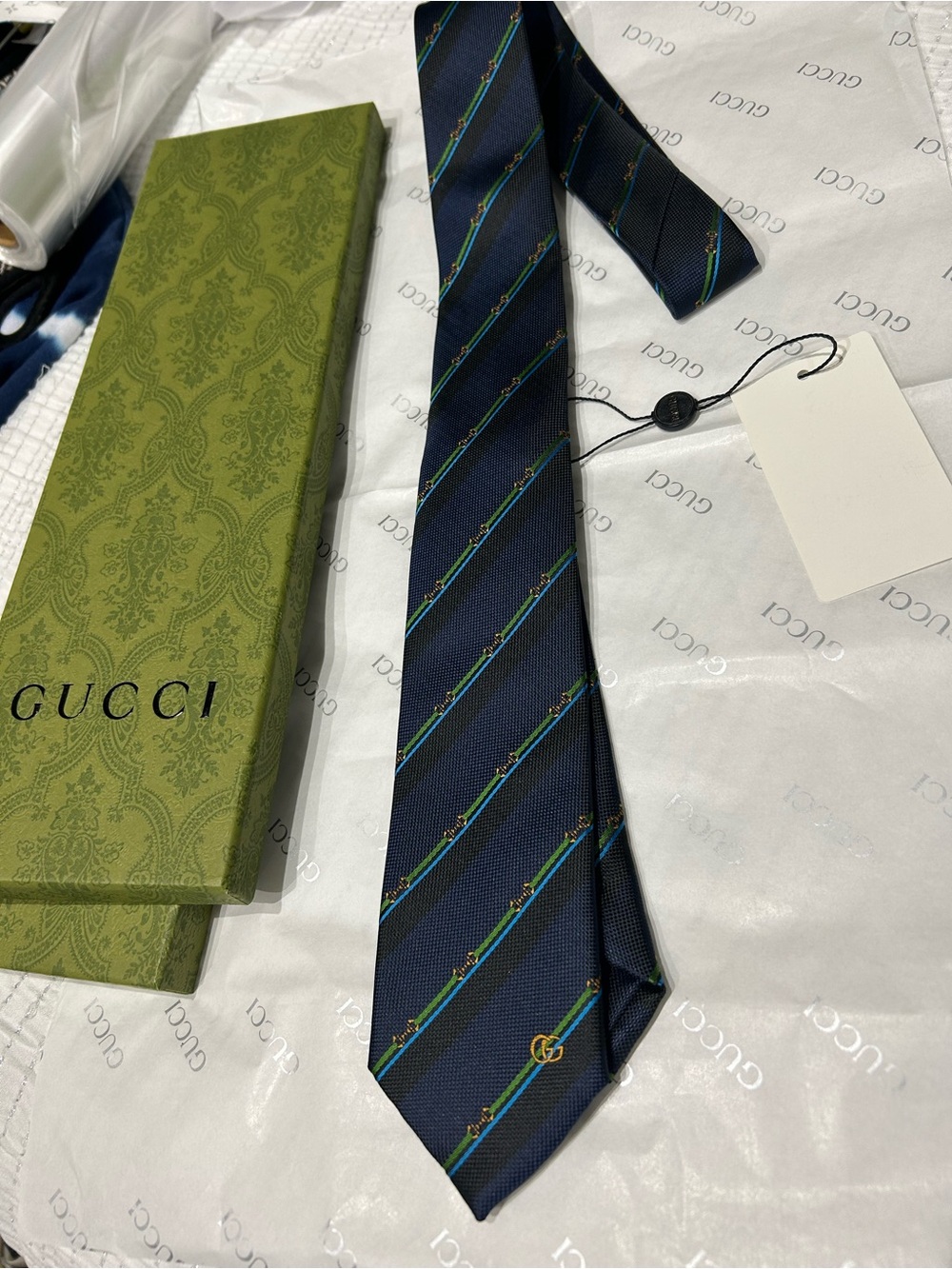 Gucci Navy Blue Striped Men's Silk Tie